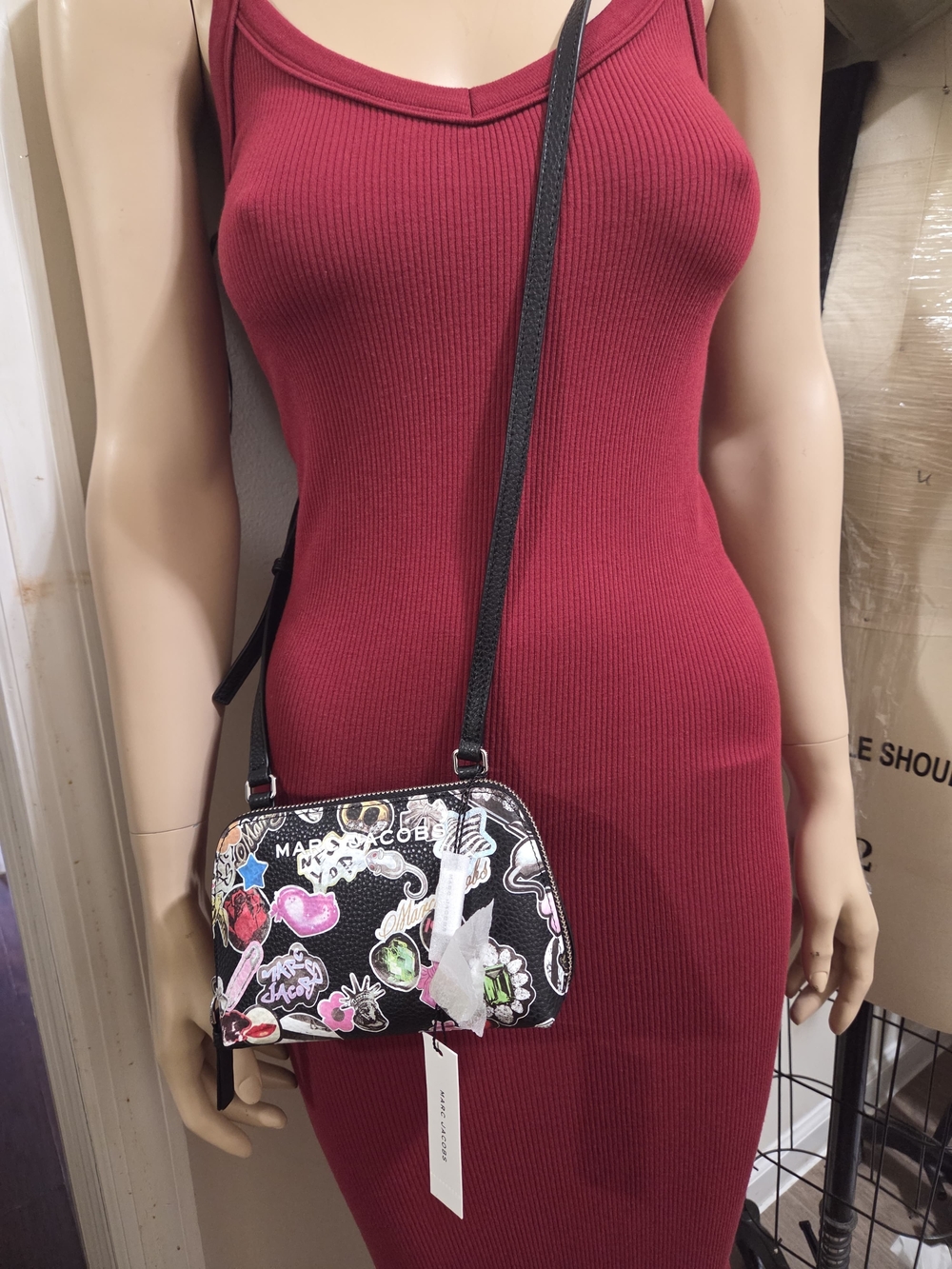 Marc Jacob Sticker Mini Leather Crossbody Bag Black Multi